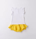 Retro completo neonata con maglia bianca e gonnellina gialla con rouches
