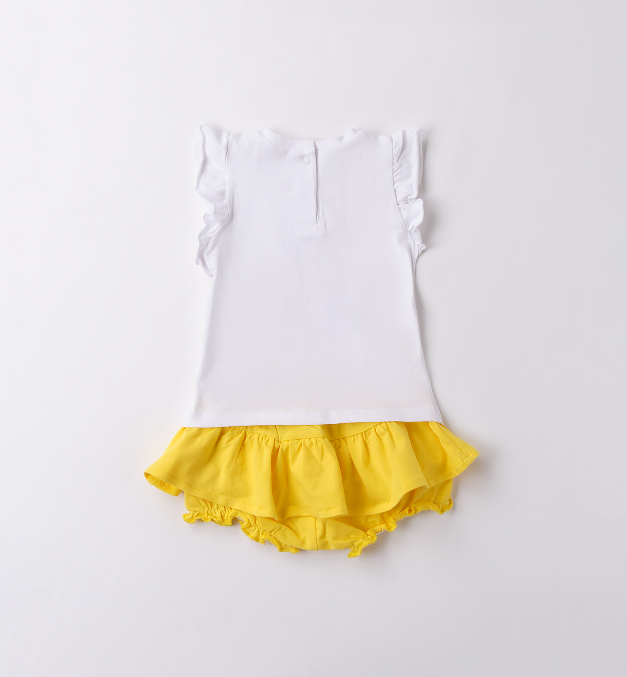 Retro completo neonata con maglia bianca e gonnellina gialla con rouches