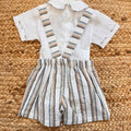 retro completo neonato con salopette e camicia lino