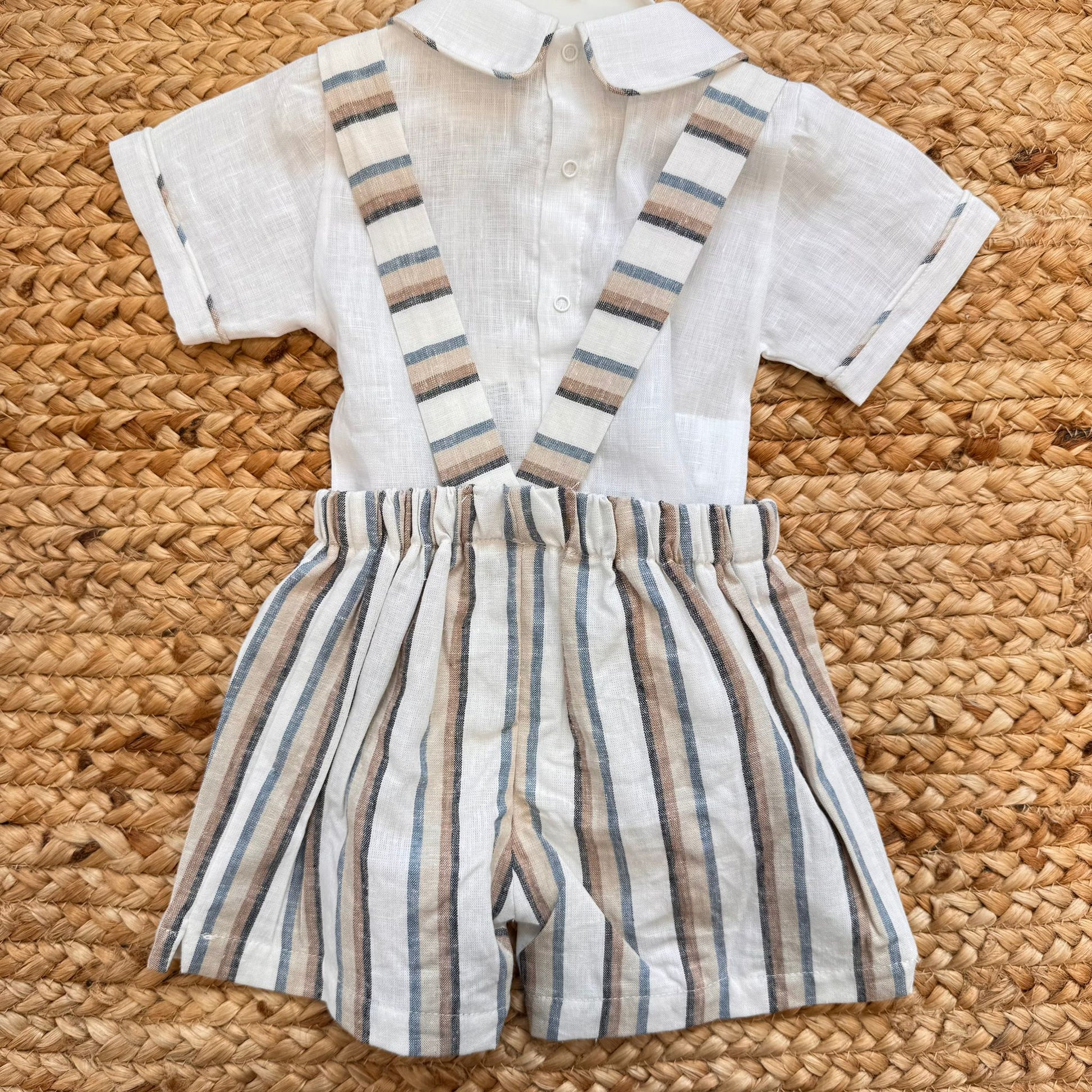 retro completo neonato con salopette e camicia lino