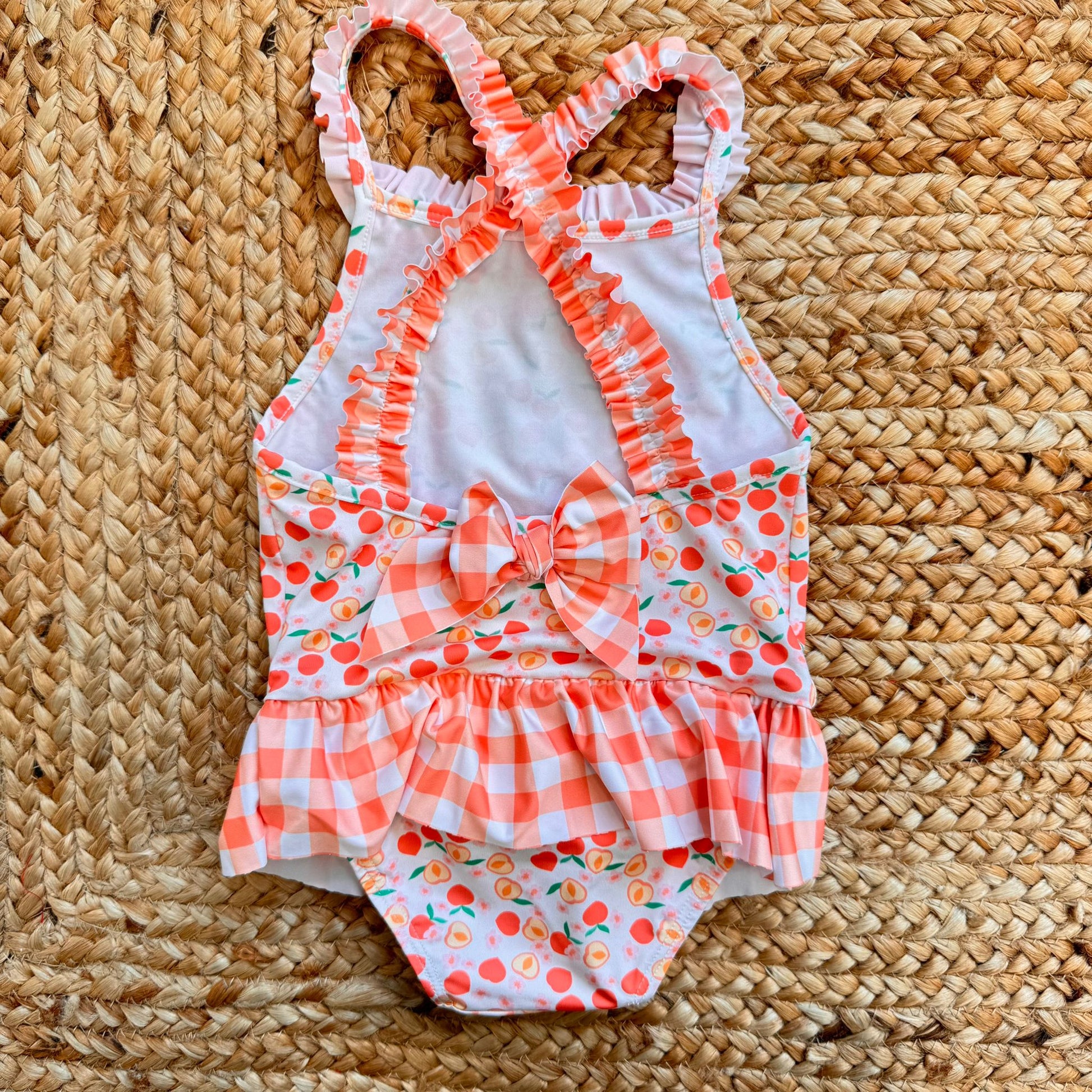retro costume bimba con fiocco e spalline arricciate