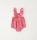 Retro pagliaccetto bimba vichy con volant e arricciatura