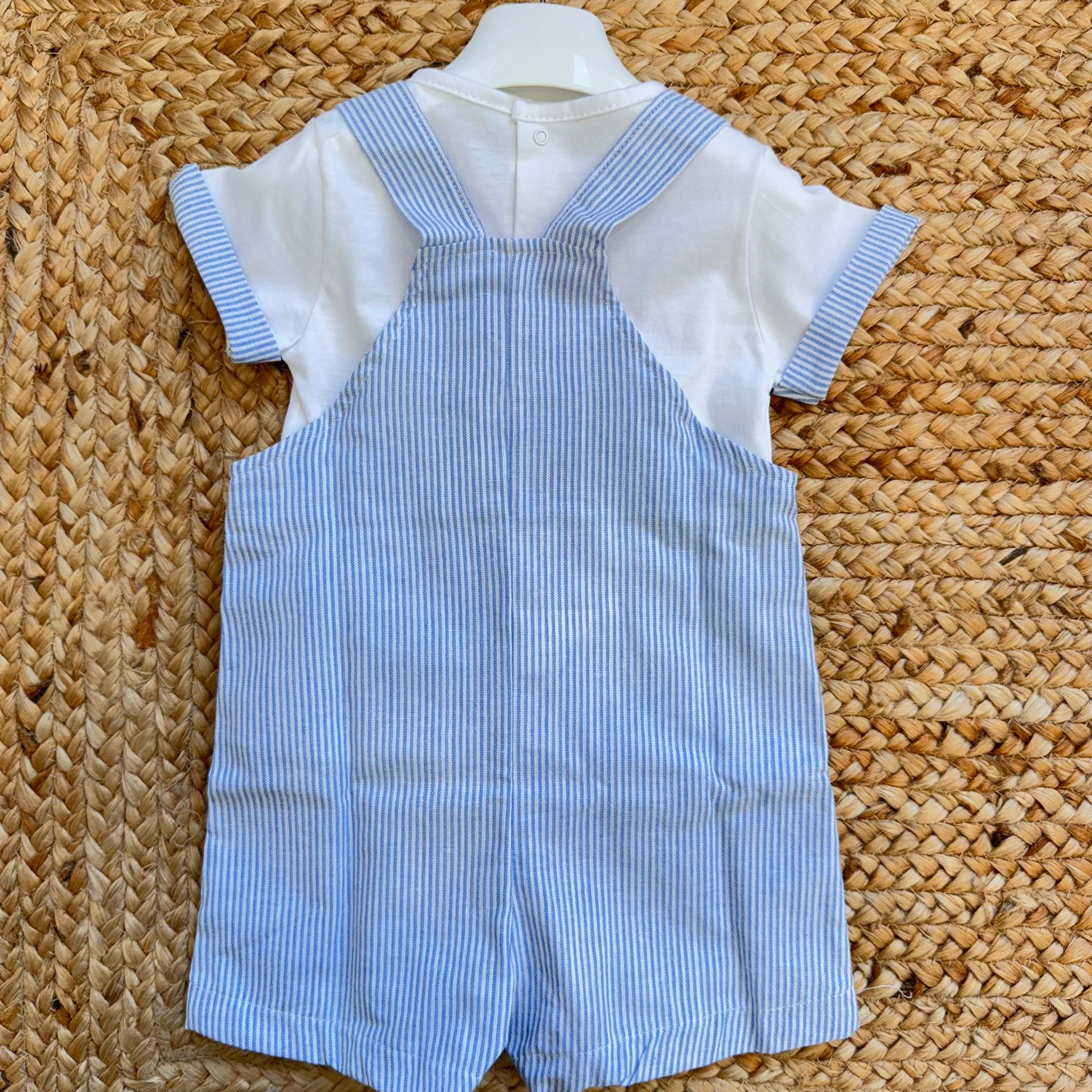 retro salopette bimbo righe azzurre cotone