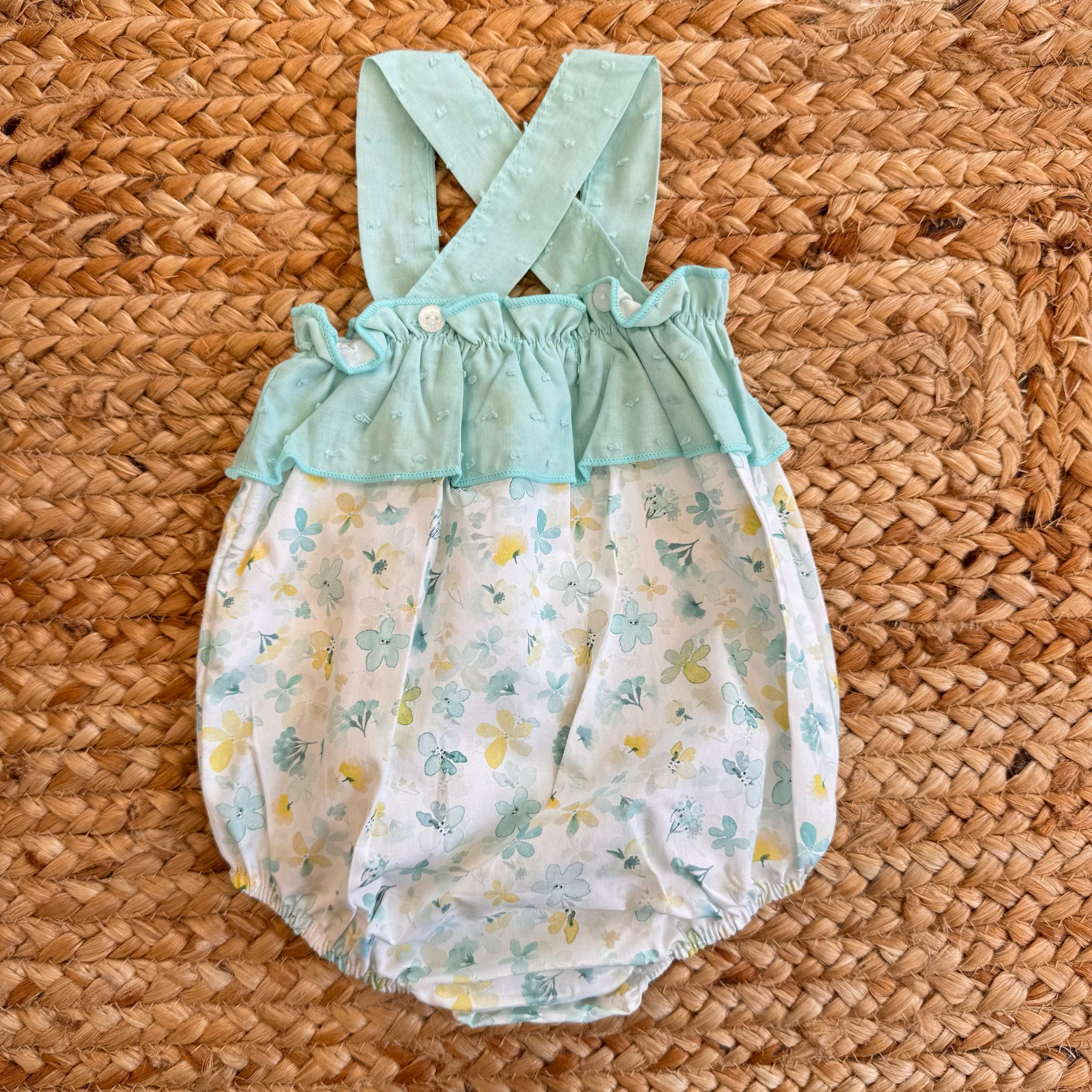 Retro salopette neonata con bretelle incrociate azzurre

