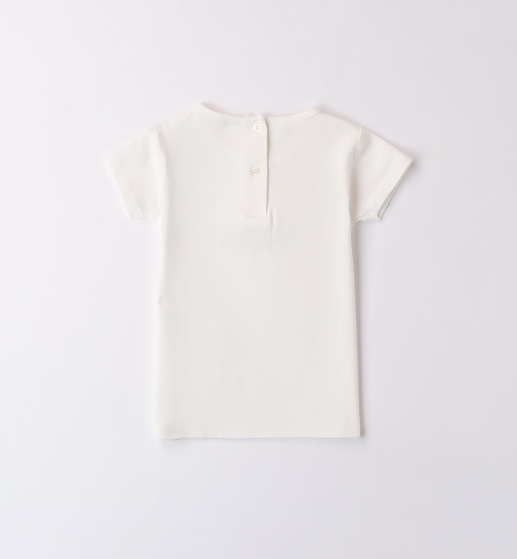 T-shirt bambina avorio con fiori in tulle e scritta dorata "so special"

