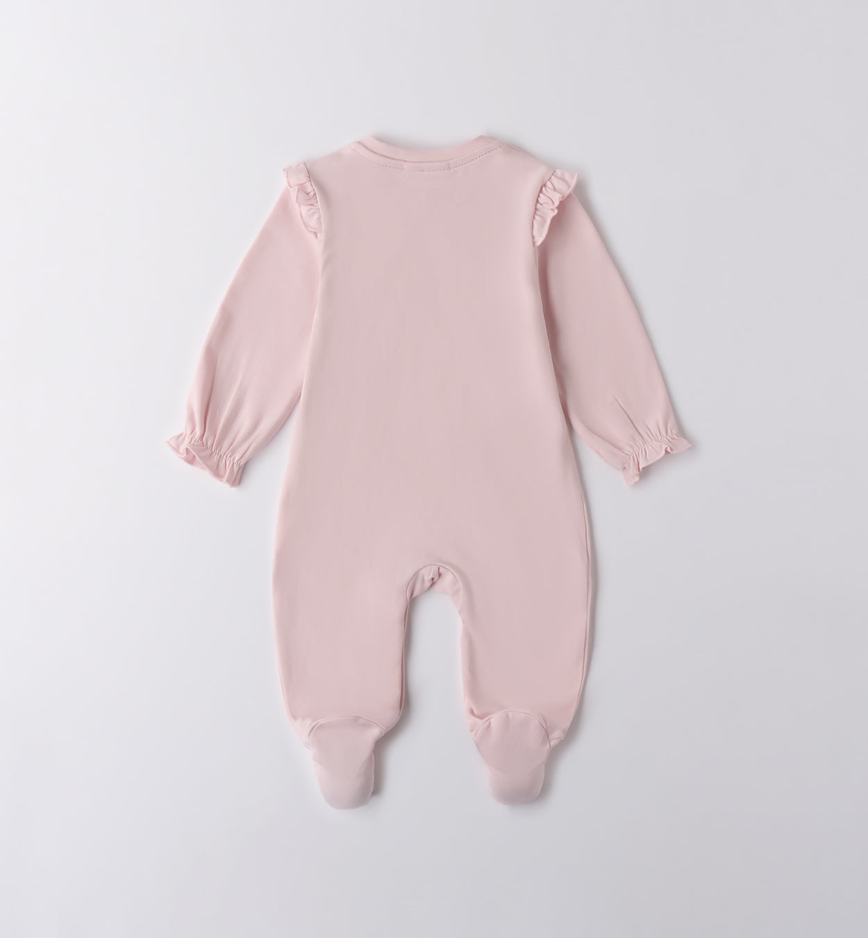 Retro tutina nascita bambina rosa con maniche lunghe e polsini arricciati, ideale per il corredino neonato – iDO