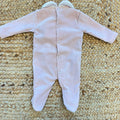 Tutina neonata in ciniglia rosa con tulle ricamato e fiocco per corredino nascita