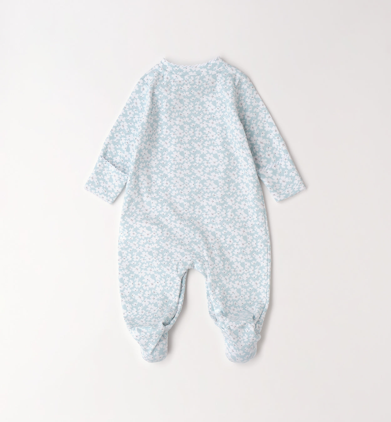 Retro tutina neonata floreale celeste con piedini coperti