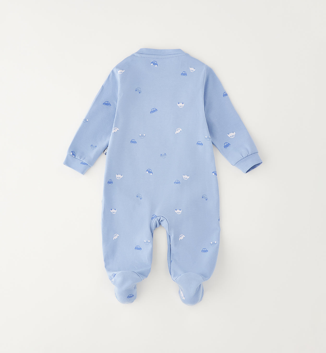 Retro tutina neonato cotone azzurra con stampa all over e piedini coperti