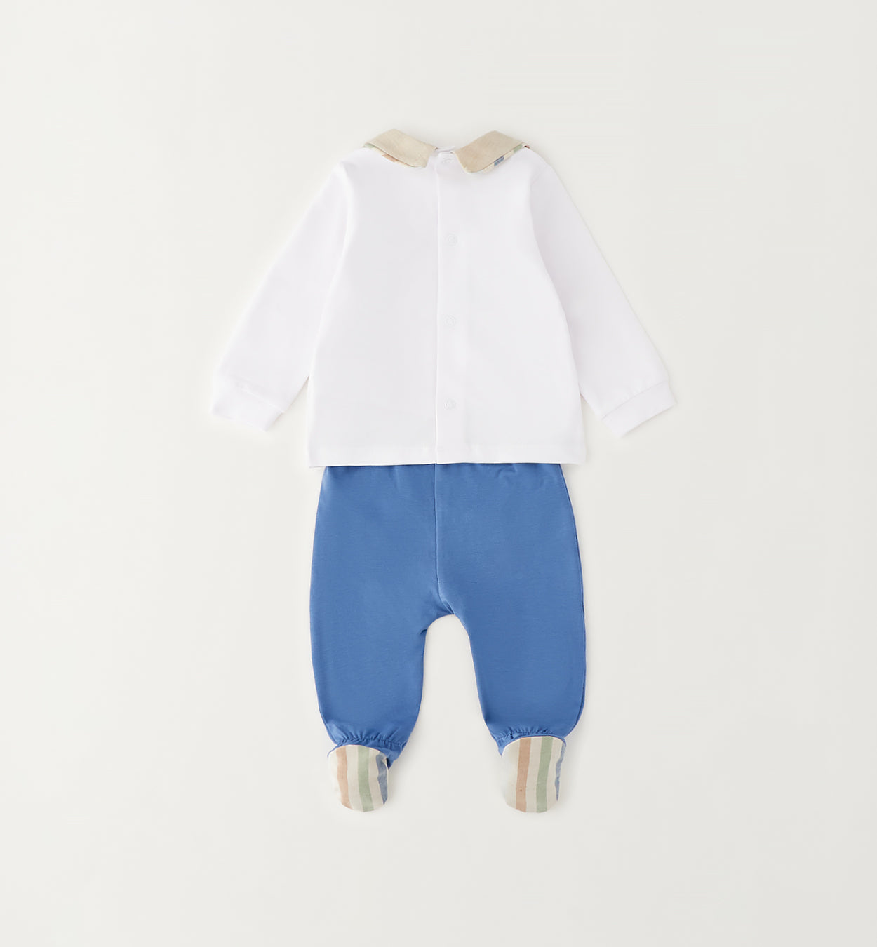 Retro tutina neonato in cotone con apertura posteriore e pantalone con piedini