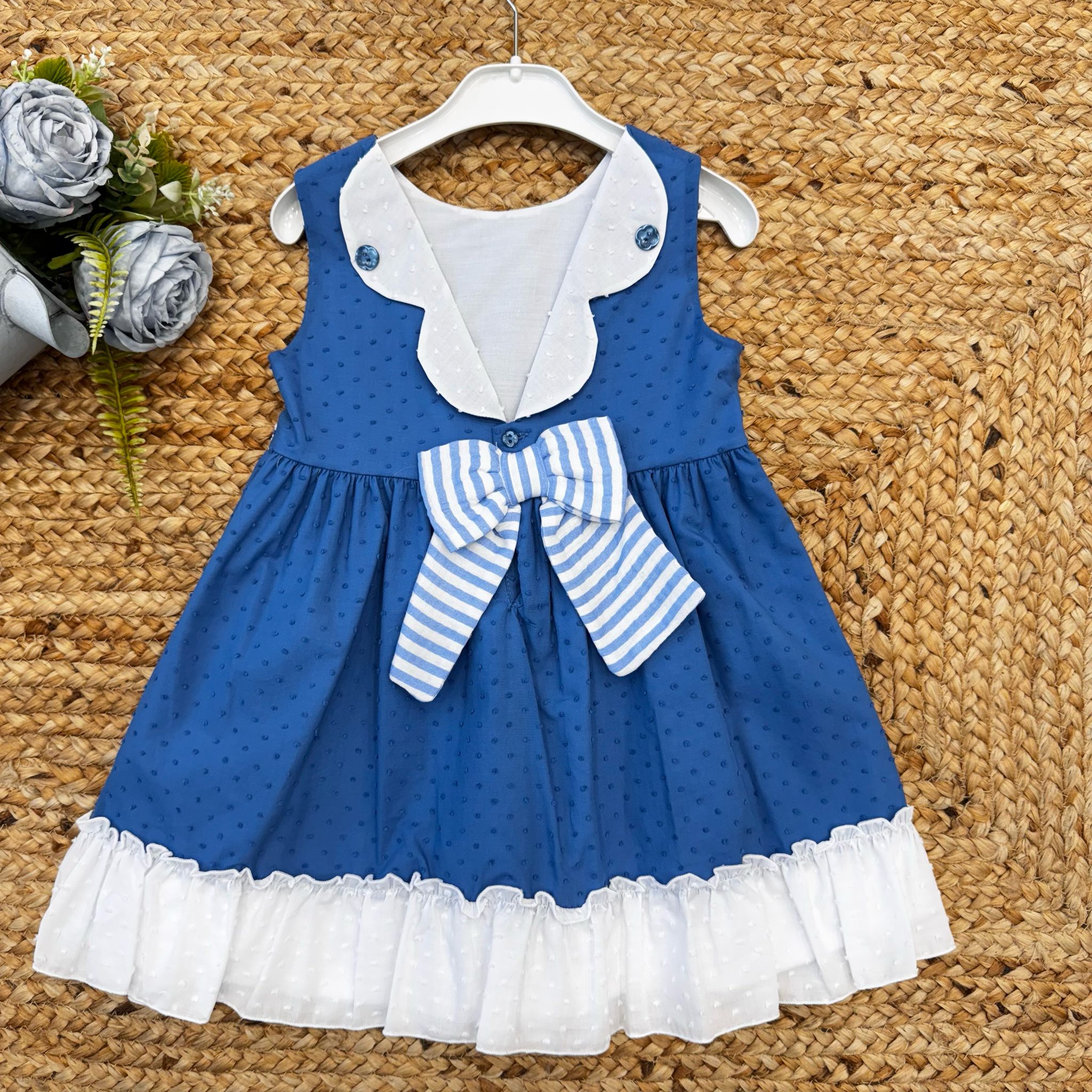 Retro vestito bambina con fiocco e colletto sangallo