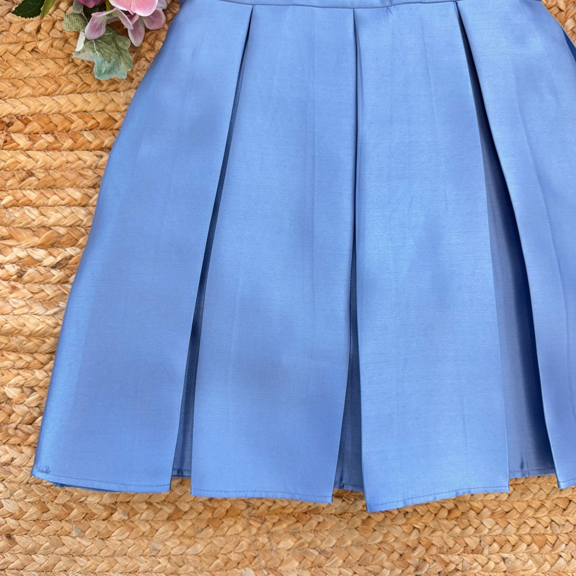 retro vestito cerimonia bambina blu royal con zip e bottone