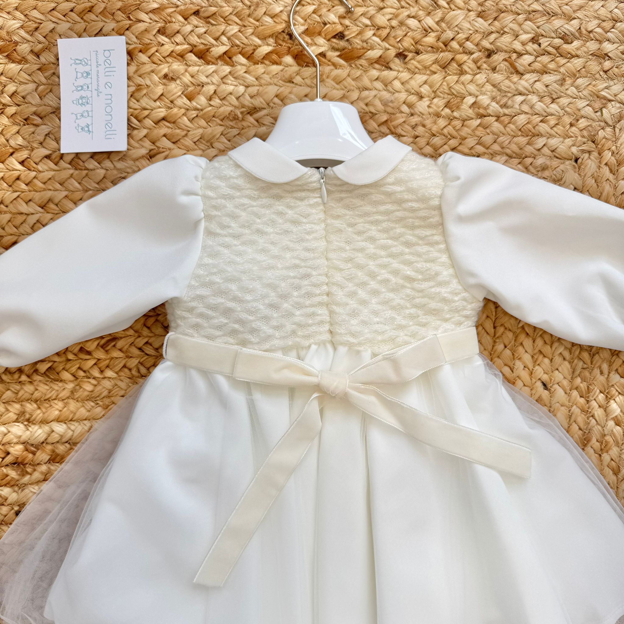 retro abito battesimo bambina con cintura fiocco