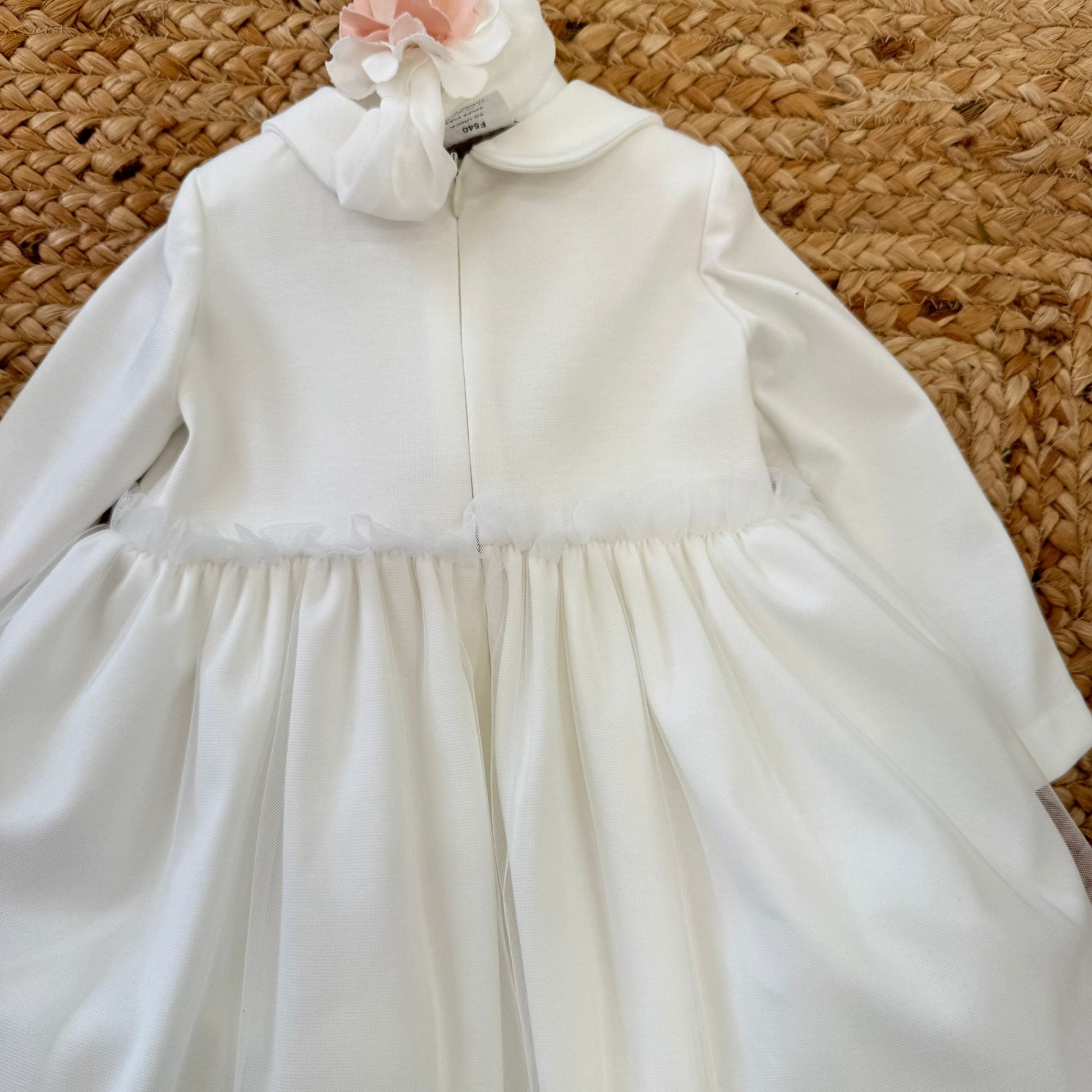 retro abito battesimo con tulle panna