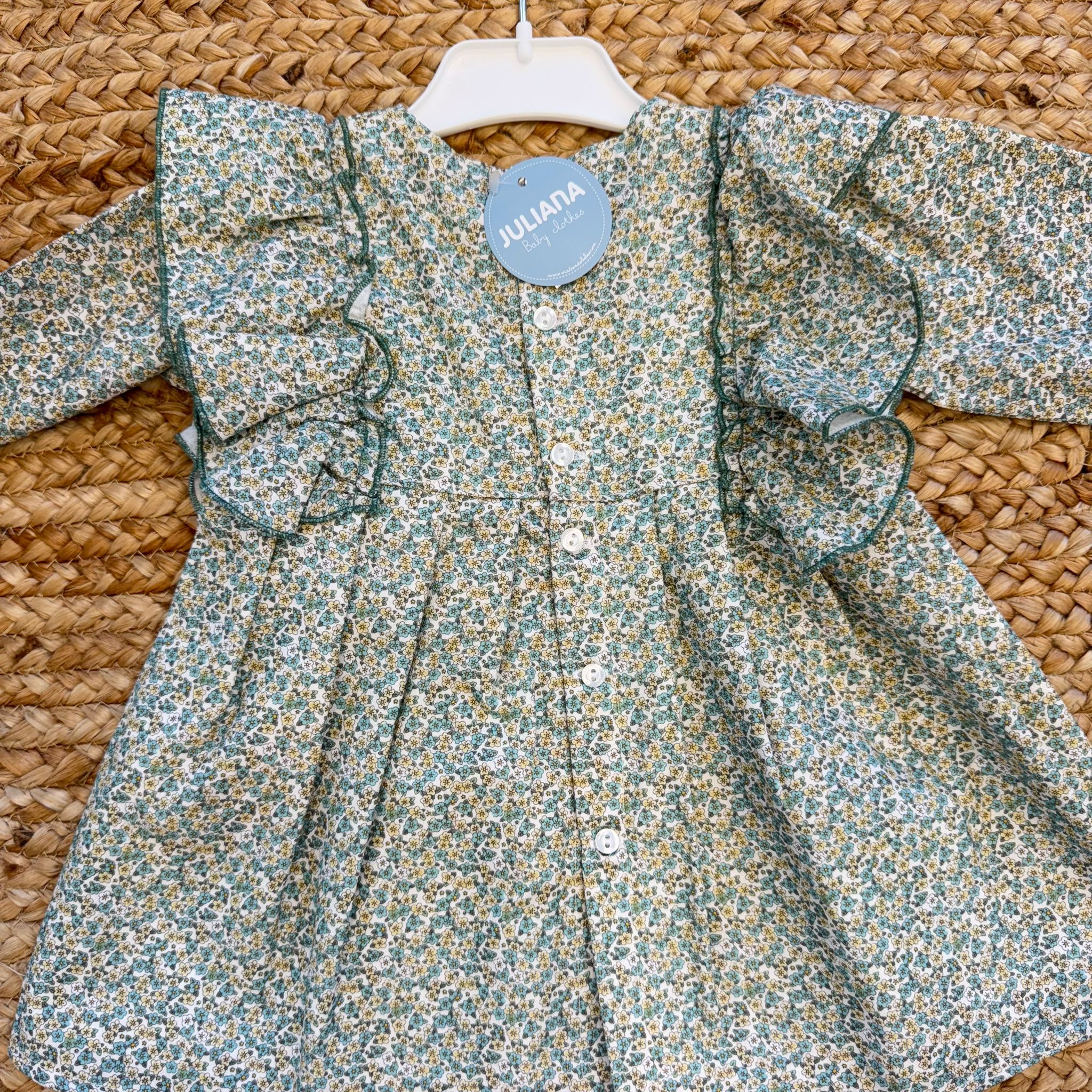 retro abito floreale bimba con bottoni bianchi