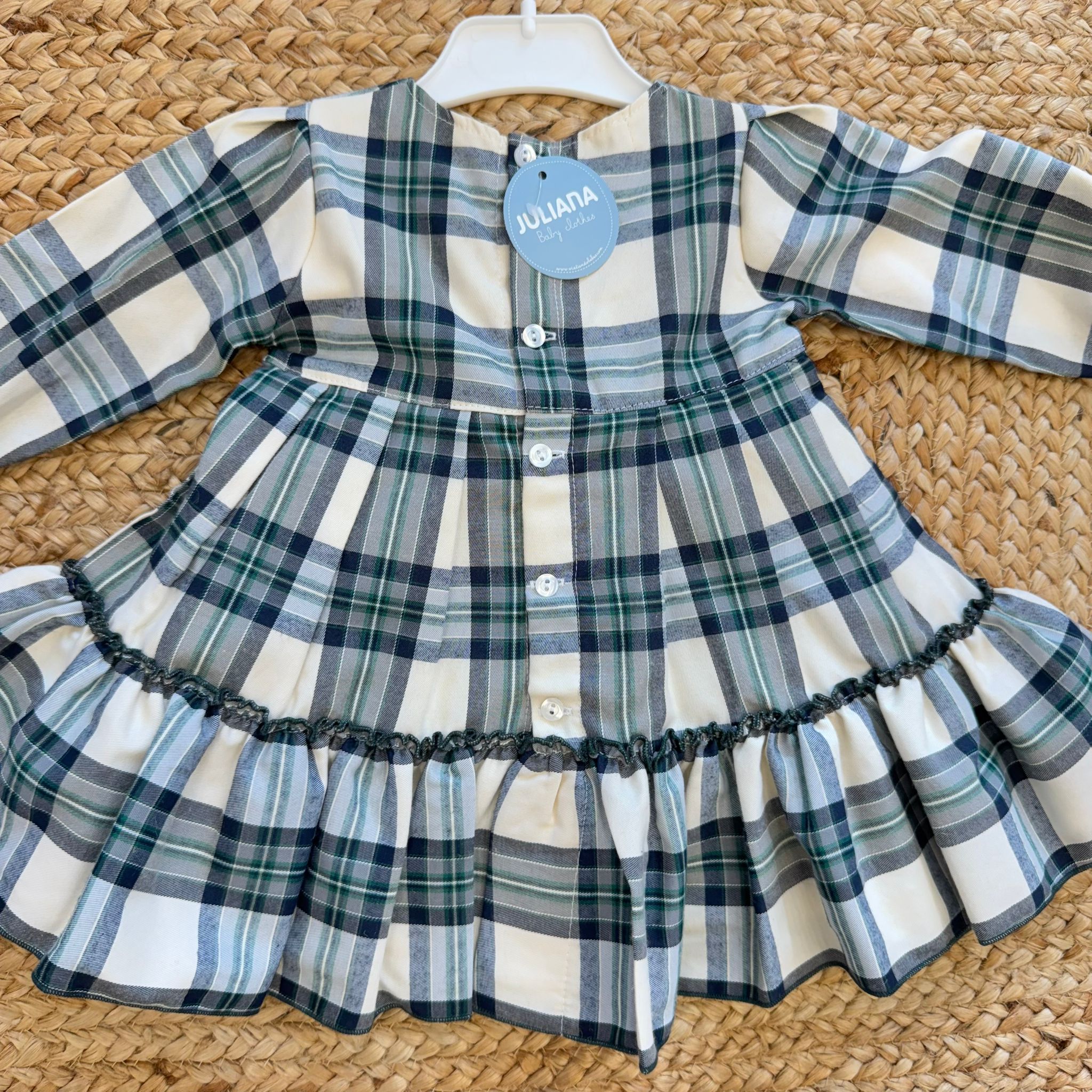 retro abito scozzese natalizio bambina con bottoni