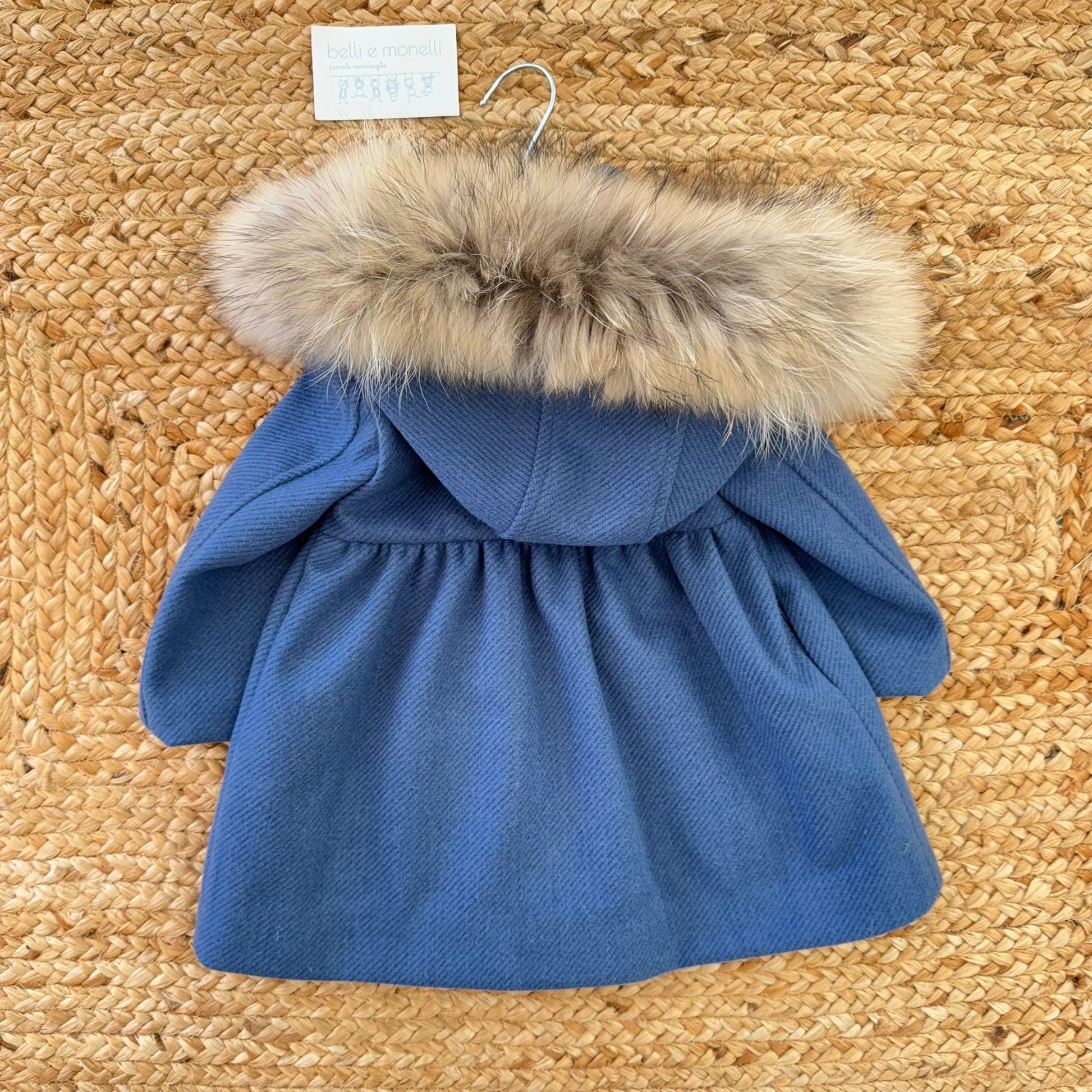 retro cappotto blu con cappuccio