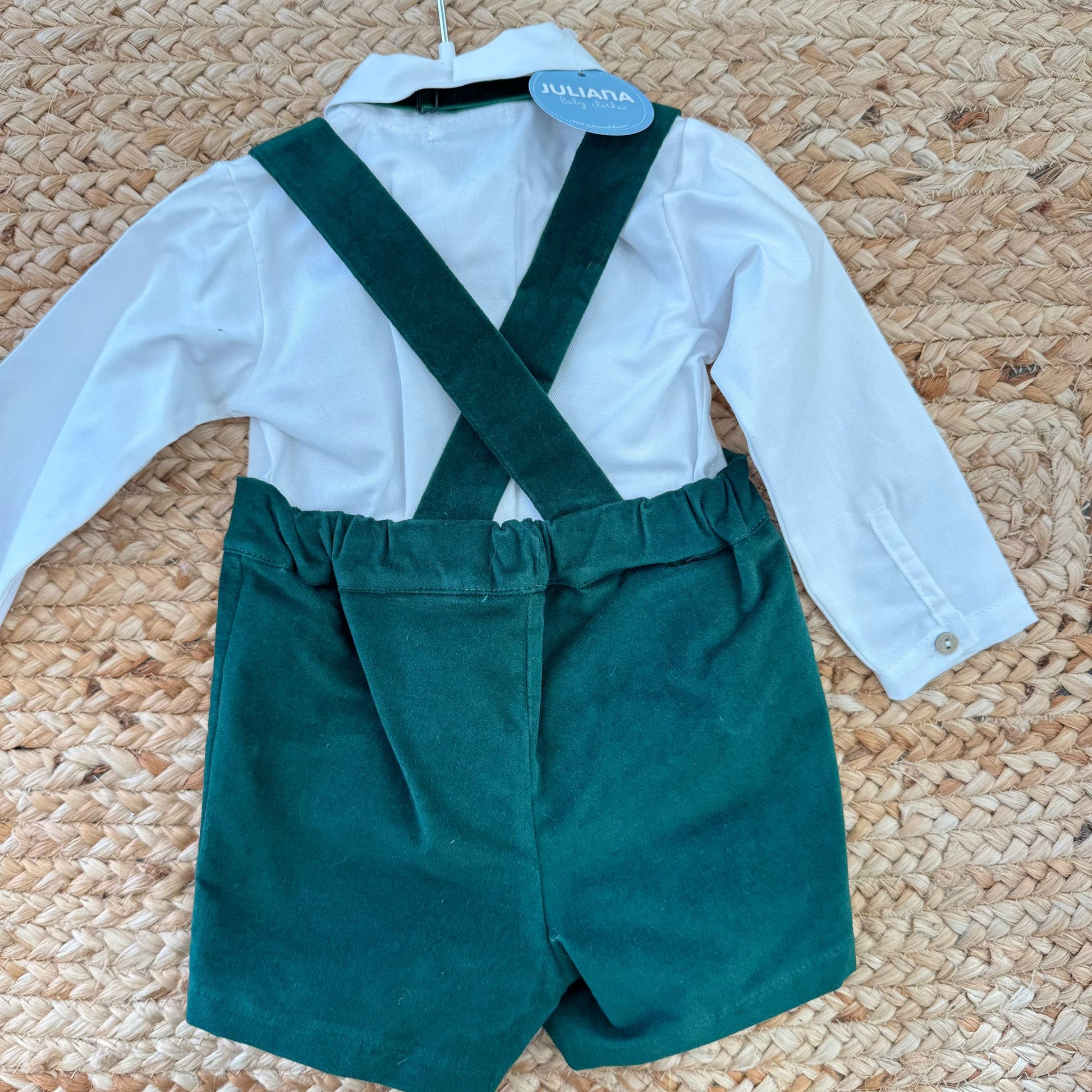 retro completo bimbo verde bosco con bretelle incrociate