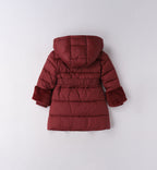 retro giubbotto bambina bordeaux con cappuccio e polsini in pelliccia