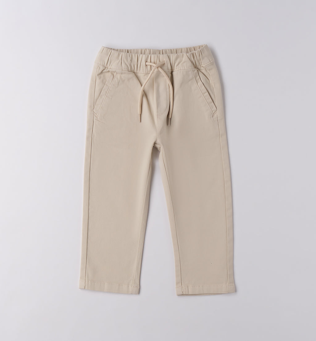 pantaloni bambino beige con coulisse ed elastico in vita
