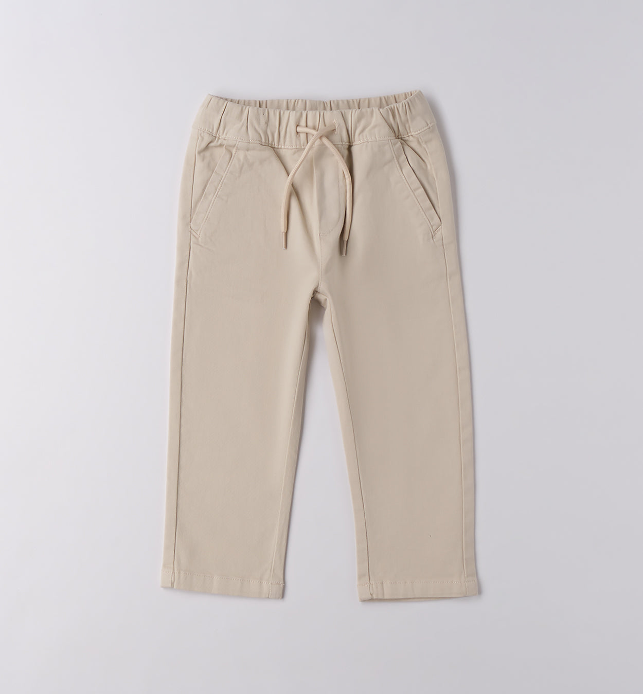 pantaloni bambino beige con coulisse ed elastico in vita