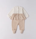 retro tutina ciniglia neonata panna e beige con gonnellina a pois