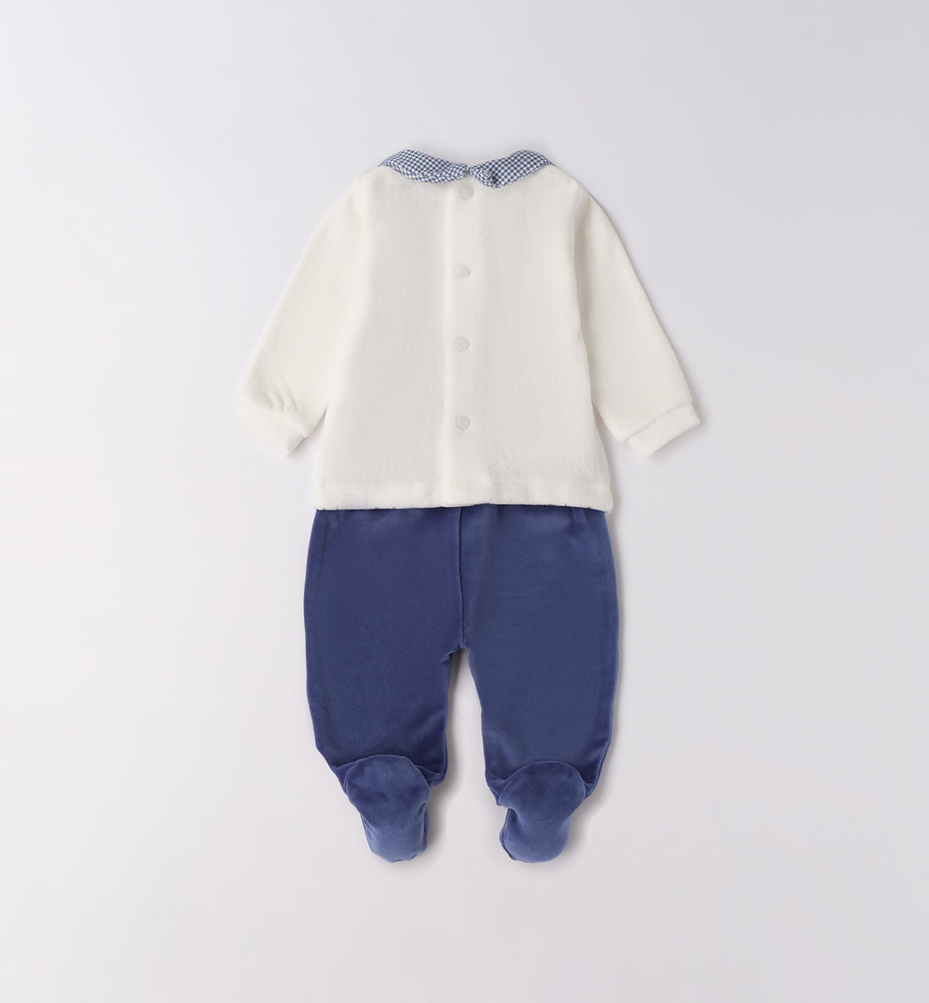 retro tutina ciniglia neonato con pantalone blu navy