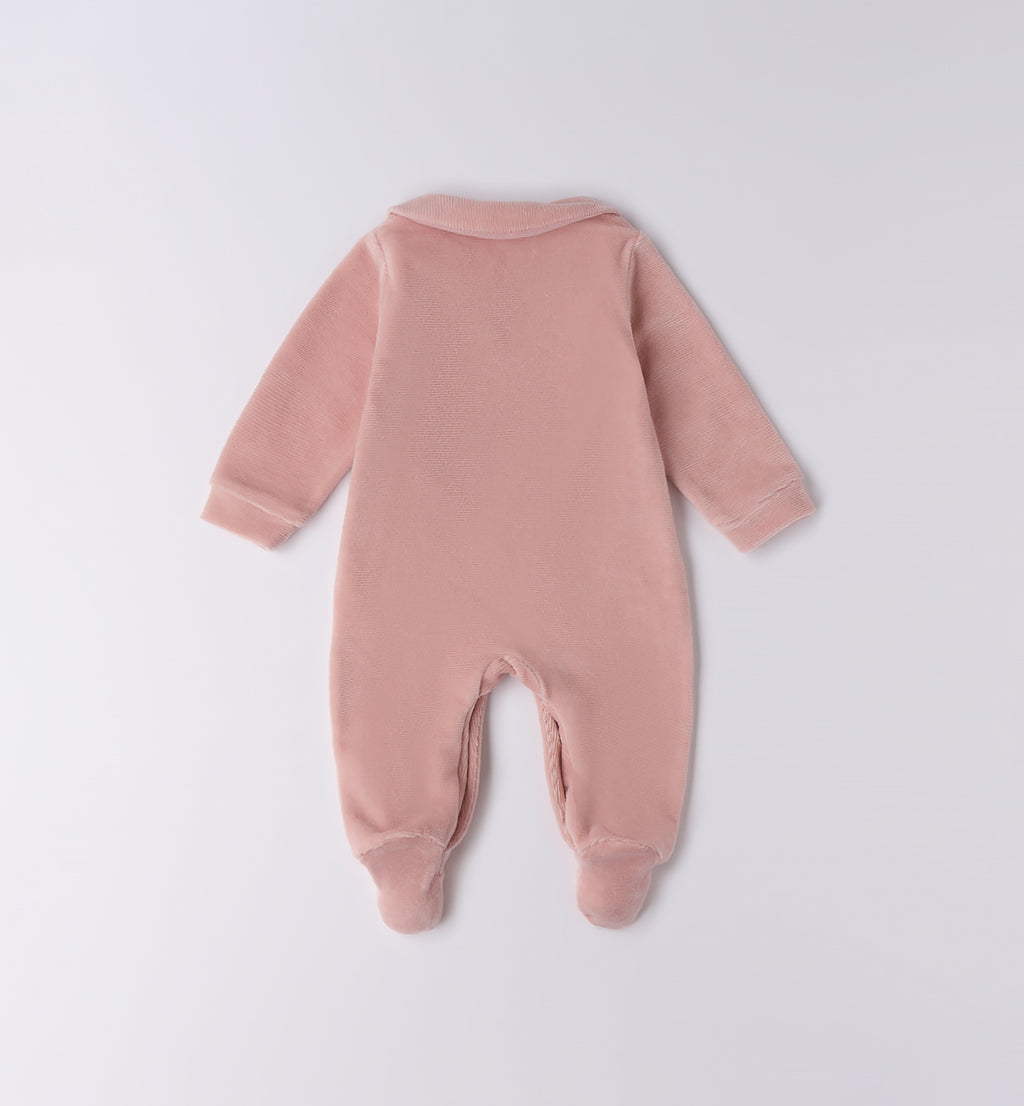 retro tutina ciniglia rosa neonata con colletto