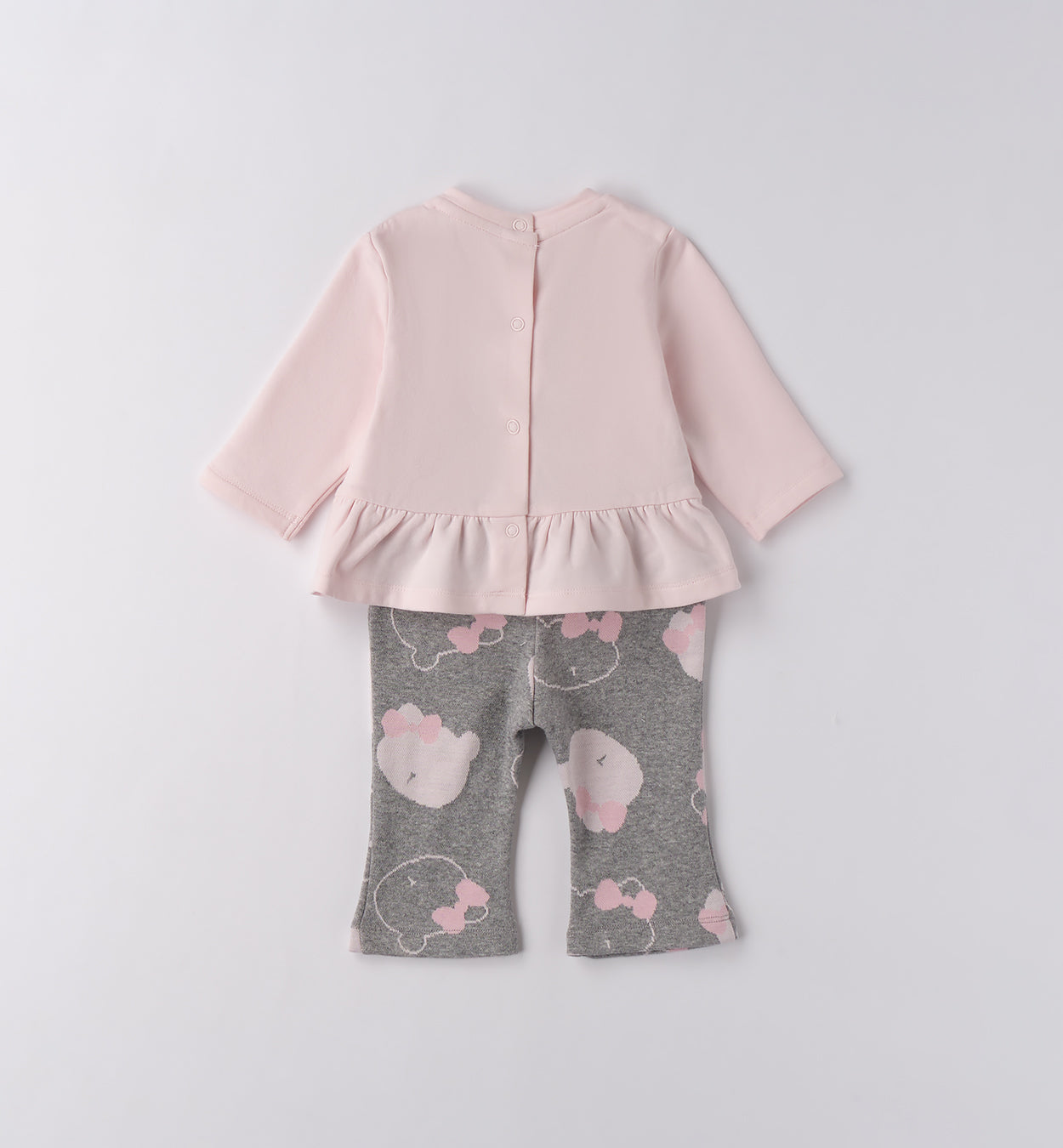 retro tutina neonata due pezzi in caldo cotone rosa e grigio con pantalone fantasia
