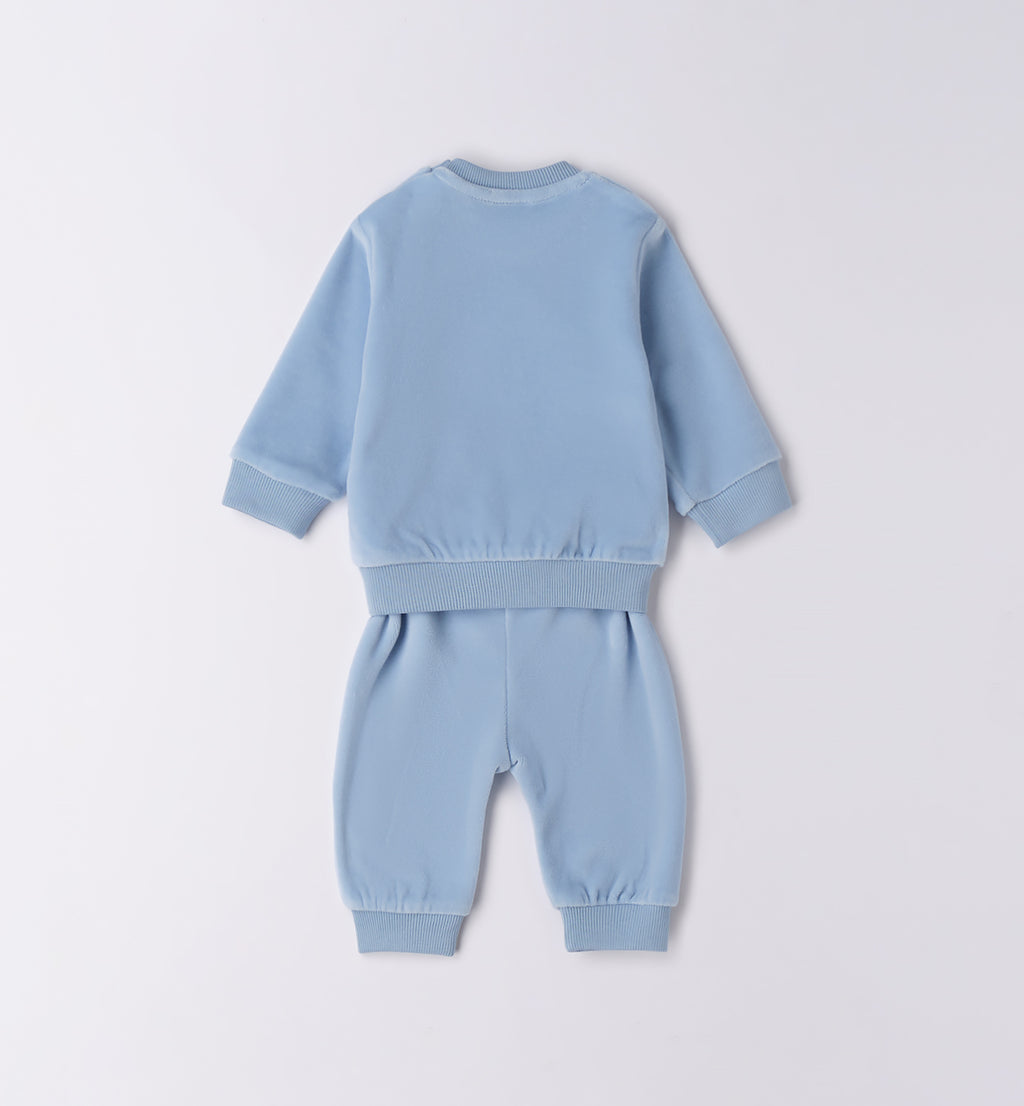 retro tutina neonato in caldo cotone azzurro con pantalone coordinato