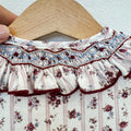 Abito bimba punto smock floreale con fiocchi in velluto bordeaux