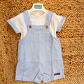 salopette bimbo cotone rigato azzurro con t-shirt bianca