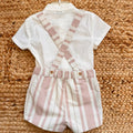 salopette neonato rigata cipria con camicia elegante