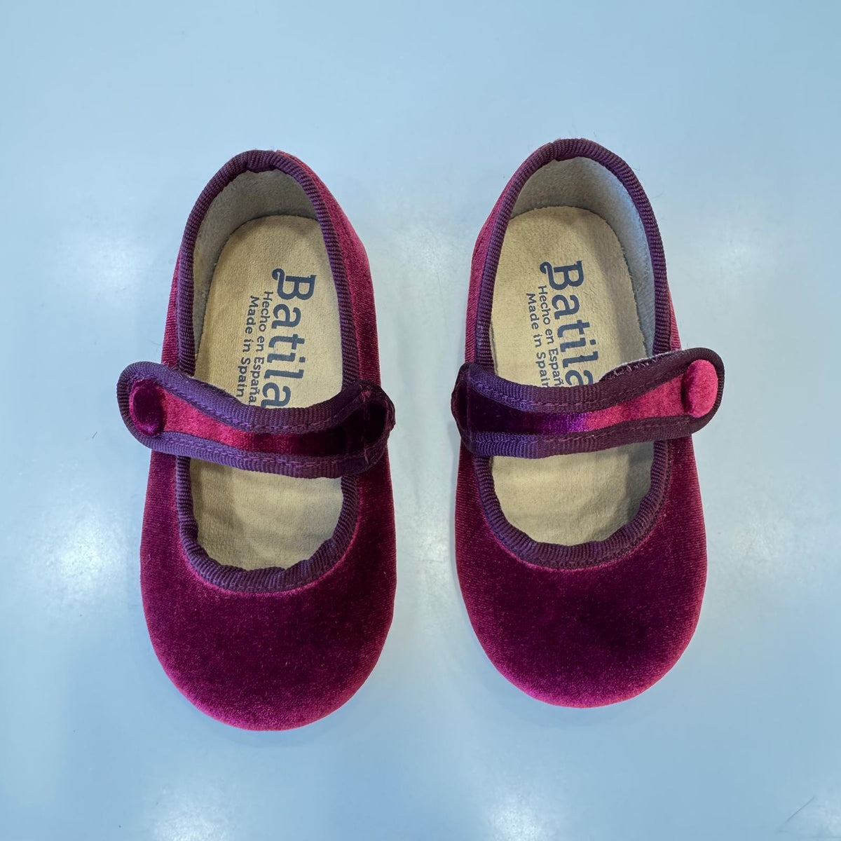 Ballerine bimba in velluto bordeaux modello Mary Jane con cinturino
