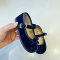 Ballerine mary jane blu da bambina in velluto con fiocco e cinturino