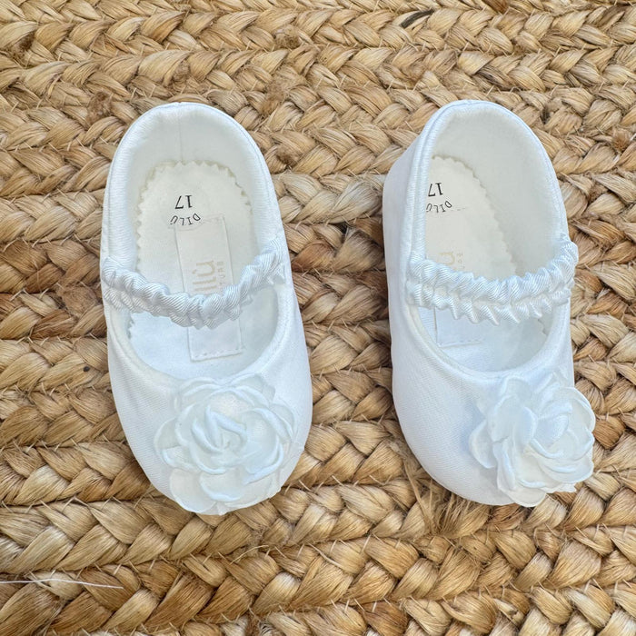 scarpe battesimo bimba con fiore bianco