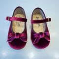 Scarpe Mary Jane bordeaux bambina in velluto con fiocco e cinturino