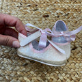 Scarpe culla avorio con glitter e chiusura a bottone