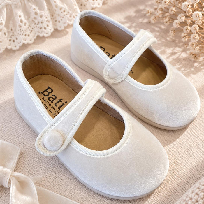 Scarpe Mary Jane panna bambina con cinturino, modello elegante da cerimonia