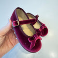 Scarpe Mary Jane bordeaux bambina in velluto con fiocco e cinturino