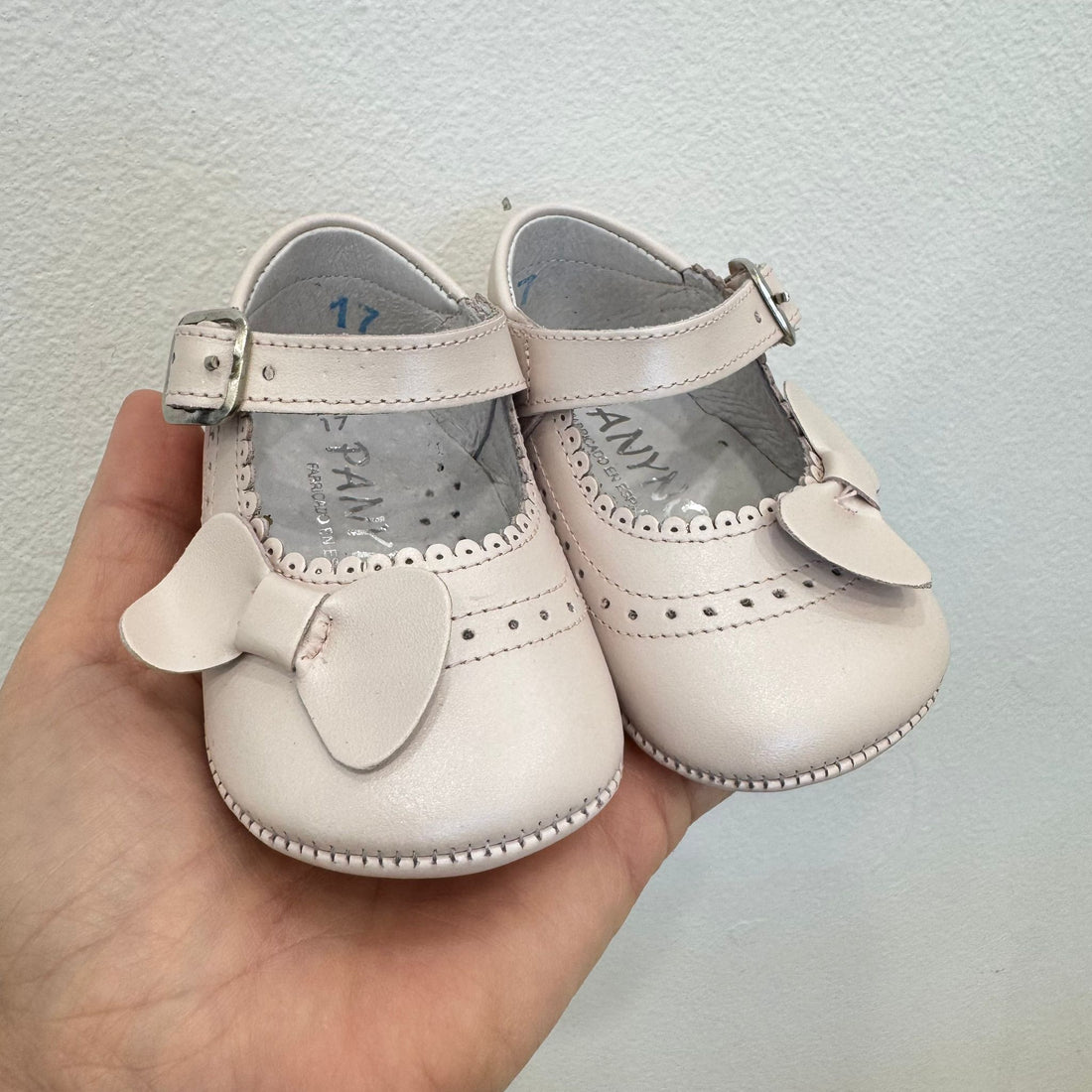 scarpe battesimo bimba rosa perlato con fiocco