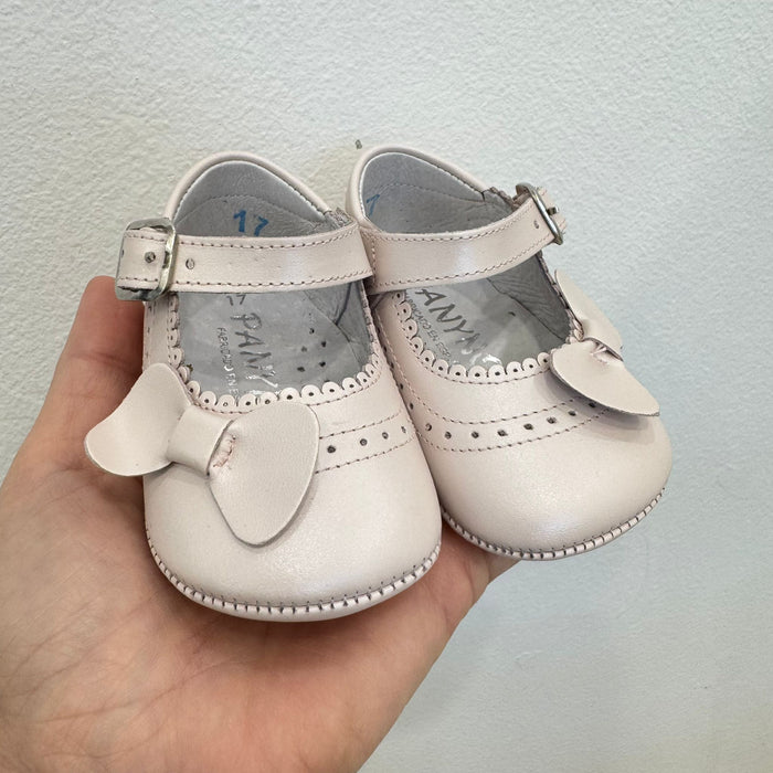 scarpe battesimo bimba rosa perlato con fiocco