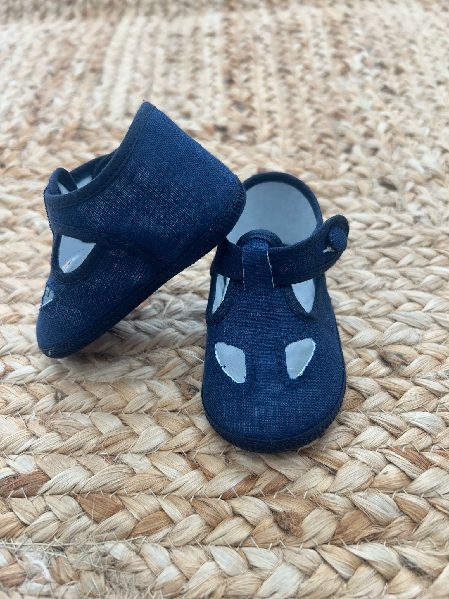 Scarpe cerimonia neonato blu chiusura bottone