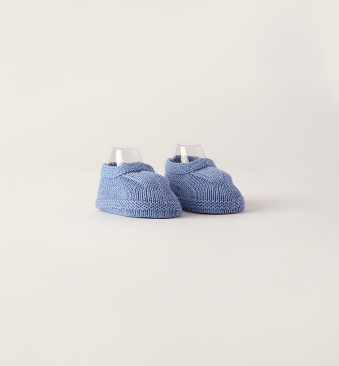 Scarpette neonato in filo 100% cotone azzurro lavorate a maglia