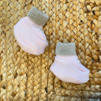  Scarpette rosa con bordo tortora in pura lana vergine