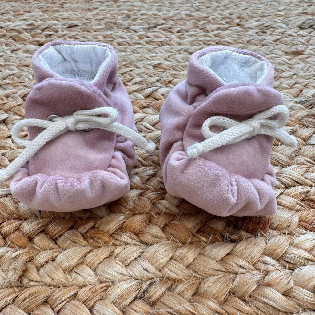 scarpette neonato rosa cipria in ciniglia morbida