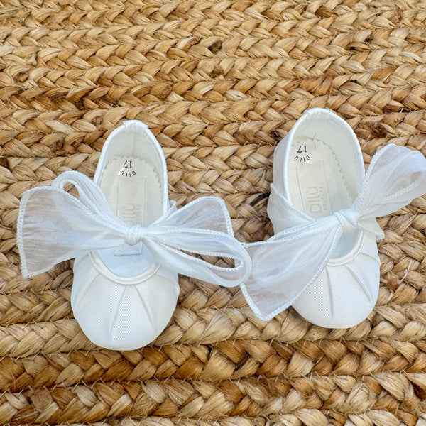 scarpe battesimo bimba con fiocco in organza