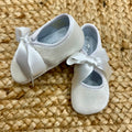 scarpine velluto panna cerimonia bimba con fiocco raso vista laterale