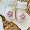 Uscita clinica neonata pura lana latte con coniglietta rosa e copertina coordinata