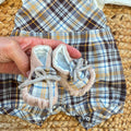Pagliacetto neonato caldo cotone con fantasia tartan azzurra e marrone